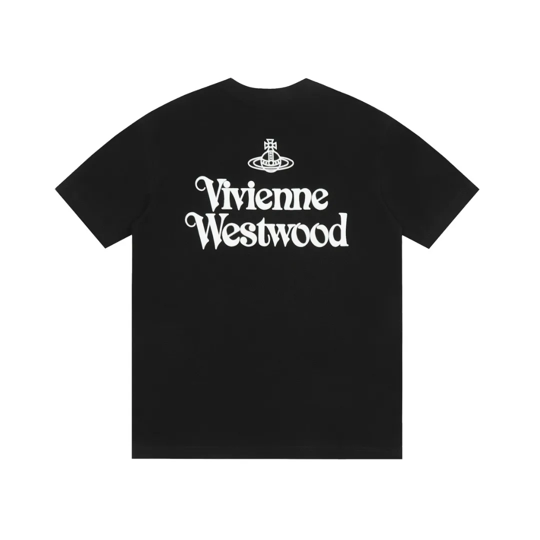 vivienne west wood Queen Mother West classic logo printed short sleeves, color matching, high-end niche, fashionable must-have matching style, 2024 top hot style, no need to say more, just open the details. Size: XS-L Color: black white